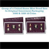 Group of 2 United States Mint Proof Sets 1988-1989