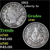 1911 Liberty Nickel 5c Grades xf
