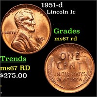 1951-d Lincoln Cent 1c Grades GEM++ Unc RD