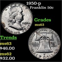 1950-p Franklin Half Dollar 50c Grades Select Unc