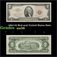 1963 $2 Red seal United States Note Grades Choice