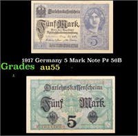 1917 Germany 5 Mark Note P# 56B Grades Choice AU