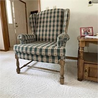 Vintage Upholstered Wingback Chair on Left