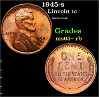 1945-s Lincoln Cent 1c Grades Gem+ Unc RB