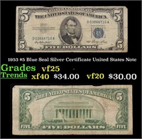 1953 $5 Blue Seal Silver Certificate United States