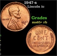 1947-s Lincoln Cent 1c Grades Gem+ Unc RB