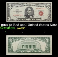 1963 $5 Red seal United States Note Grades AU, Alm