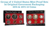 Group of 2 United States Mint Proof Sets 1974-1975