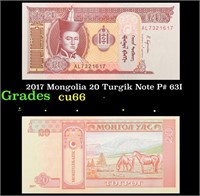 2017 Mongolia 20 Turgik Note P# 63I Grades Gem+ CU