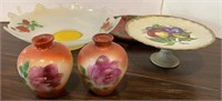 Hand painted Cake Plate & fruit bowl