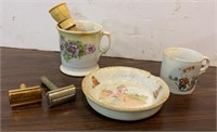 Vintage Shaving Cup, Razors & baby bowl