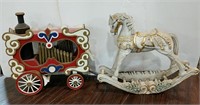 Wooden rocking horse and organ cart