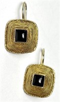 Vintage Sterling Signed Black Onyx Dangle Earrings