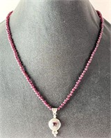 Sterling Raspberry Garnet Beaded Necklace/Pendant