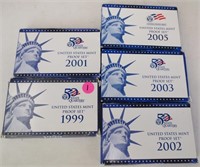 5 US Mint Proof sets, 1999, 2001, 02, 03, 05