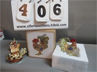 Jeweled Collectible Hinged Boxes Rooster and Ark