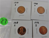 4 Proof Lincoln cents, 1968-S, 72-S, 79-S, 98-S