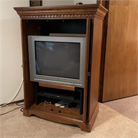 TV Armoire w/ Vintage TV & Contents