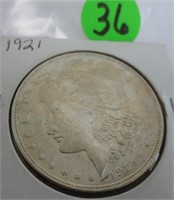 1921 Morgan silver dollar, MS-61
