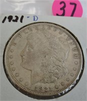 1921-D Morgan silver dollar, MS-63