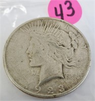 1923-S Peace silver dollar, good
