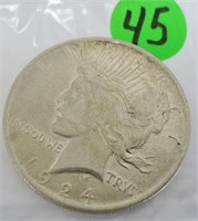 1924 Peace silver dollar, x-fine