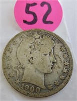 1900-O Barber silver quarter, very good
