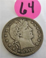 1912 Barber silver quarter, x-fine