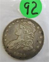 1834 Bust silver half dollar, very fine