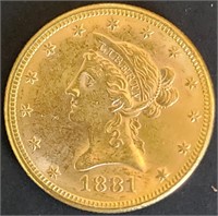 1881 $10 Liberty Head Gold MS65 $27.5k