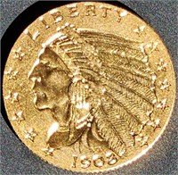 1908 $2.5 Indian Head Gold MS66 $12.5k