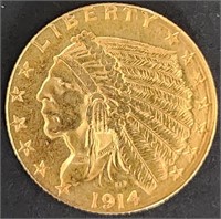 1914-D $2.5 Indian Head Gold MS65 $30k