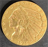 1915 $5 Indian Head Gold MS65+ $22.5k