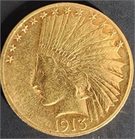 1913 $10 Indian Head Gold MS65 $12.5k