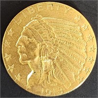 1913 $5 Indian Head Gold MS65 $15k