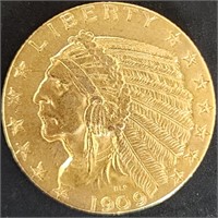 1909 $5 Indian Head Gold MS65 $17.5k