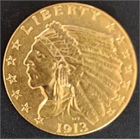 1913 $2.5 Indian Head Gold MS65 $8k