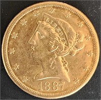 1887-S $5 Liberty Head Gold MS66 $40k