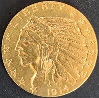 1914-D $5 Indian Head Gold MS66 $65k