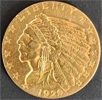 1929 $2.5 Indian Head Gold  MS65 $6.5k