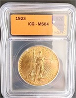 1923 $20 St. Gaudens Gold ICG MS64