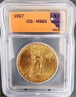 1927 $20 St. Gaudens Gold ICG MS65
