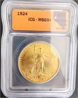 1924 $20 St. Gaudens Gold ICG MS65+