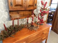 3-- CANDLE HOLDERS W/ CANDLES & FLORAL