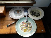 3-- COLLECTOR PLATES, CAKE KNIFE & CAN OPENER