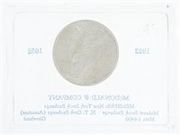 USA Silver 1922 Peace Dollar in Acrylics Display