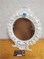 Vintage Shabby Cast Iron Mirror - approx 15" tall