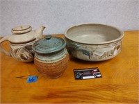 Stoneware Bowl, Tea Pot & Honey Pot