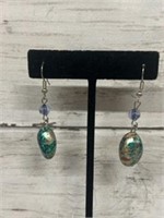Blue silver pink earrings