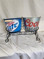 Miller Light and Coors Light Beer Bucket and Stand